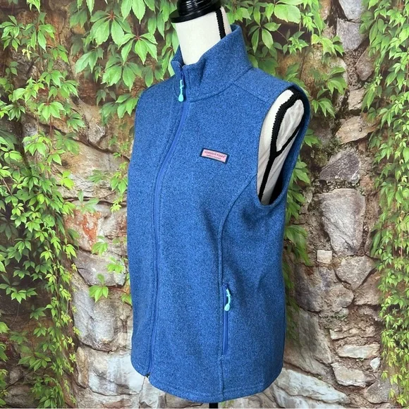 VINEYARD VINES Blue Sleeveless Zip Front Fleece Vest, S - Picture 7 of 12